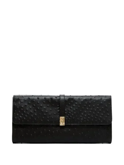 Loulou De Saison Mohini Ostrich-effect Leather Clutch Bag In Black