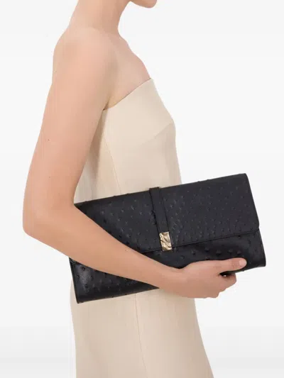 Loulou De Saison Mohini Ostrich-effect Leather Clutch Bag In Black