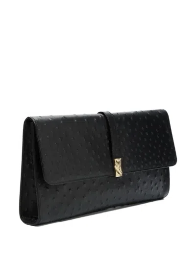 Loulou De Saison Mohini Ostrich-effect Leather Clutch Bag In Black