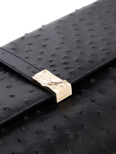 Loulou De Saison Mohini Ostrich-effect Leather Clutch Bag In Black
