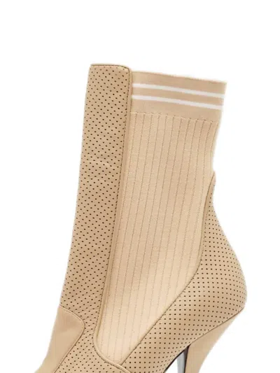 Pre-owned Fendi 111mm Perforated Knit Boots In Neutral