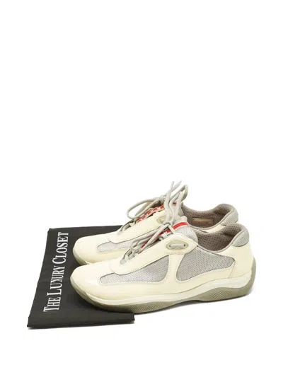 Pre-owned Prada Mesh-panel Sneakers In Neutral