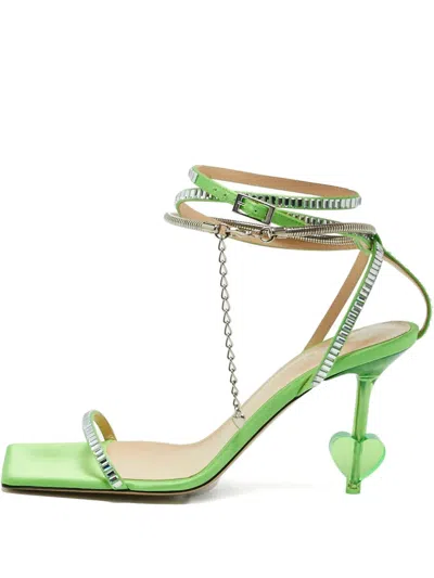 Pre-owned Mach&mach  90mm Crystal-embellishment Sandals In Green
