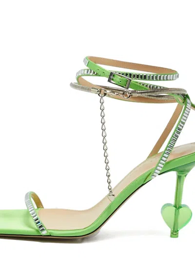 Pre-owned Mach&mach  90mm Crystal-embellishment Sandals In Green