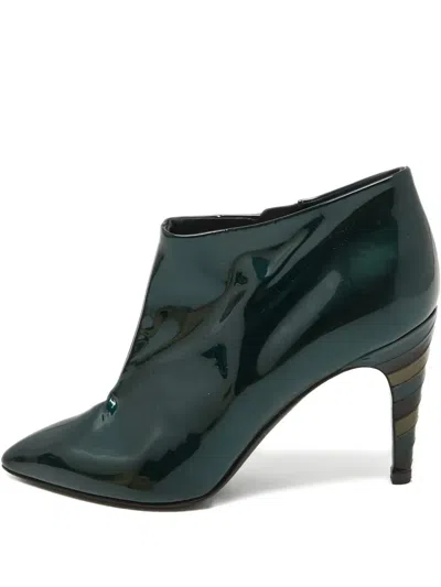 Pre-owned Jimmy Choo 100mm Patent-finish Leather Ankle Boots In Green