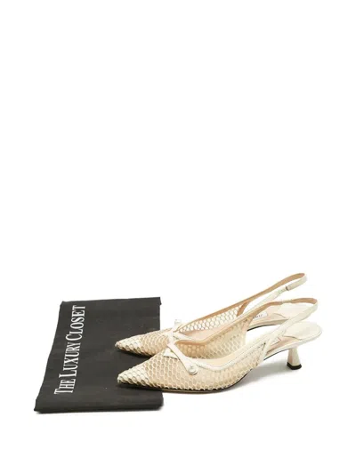 Pre-owned Jimmy Choo 2024 Mesh Leather Slingback Pumps In White