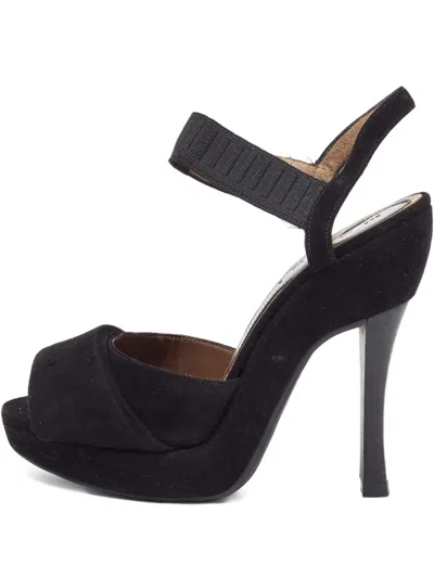 Pre-owned Marni Elastic-strap Suede Heeled Sandals In Black
