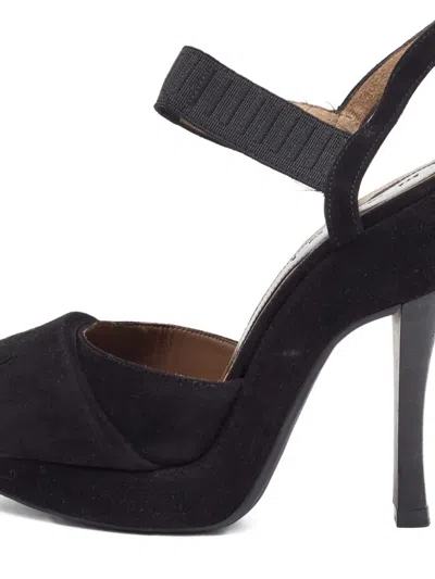 Pre-owned Marni Elastic-strap Suede Heeled Sandals In Black