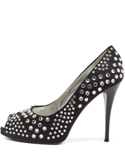 Pre-owned Giuseppe Zanotti Vintage 105mm Crystal-embellished Peep-toe Pumps In Black