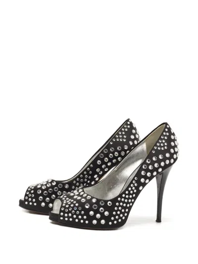 Pre-owned Giuseppe Zanotti Vintage 105mm Crystal-embellished Peep-toe Pumps In Black