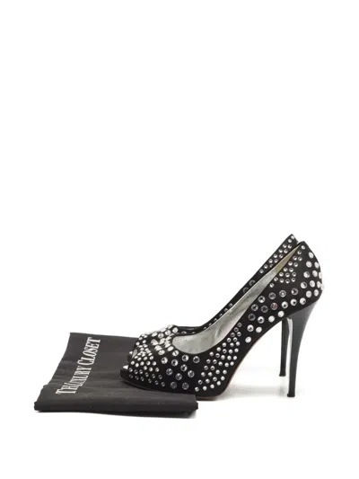 Pre-owned Giuseppe Zanotti Vintage 105mm Crystal-embellished Peep-toe Pumps In Black