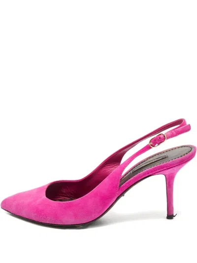 Pre-owned Dolce & Gabbana 80mm Pointed-toe Slingback Heeled Pumps In Pink