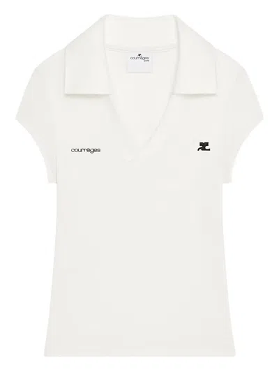 Courrèges Cropped Polo Shirt Collar Short Sleeves V Neck In Animal Print