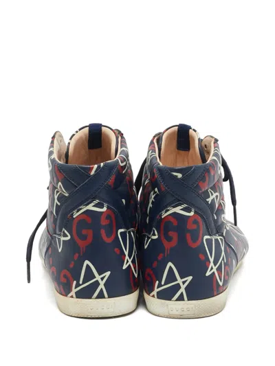 Pre-owned Gucci Graffiti Star Leather Sneakers In Blue