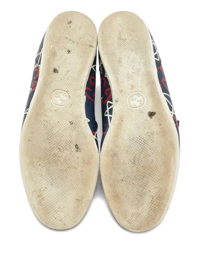 Pre-owned Gucci Graffiti Star Leather Sneakers In Blue