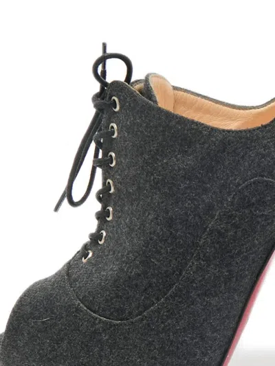 Pre-owned Christian Louboutin 125mm Peep-toe Boots In Gray