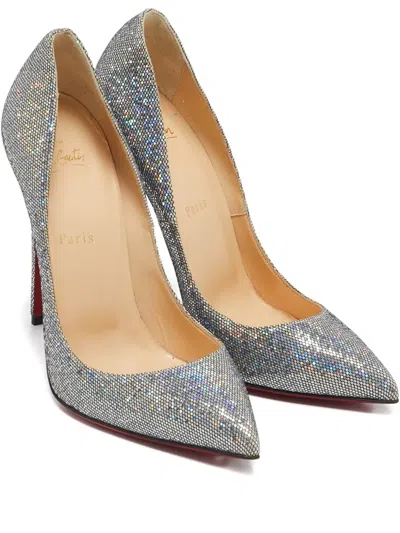 Pre-owned Christian Louboutin 120mm Glitter Pigalle Follies Pointed-toe Pumps In Silver