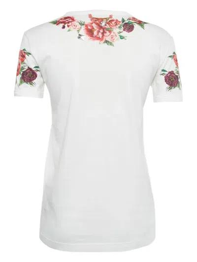 Pre-owned Dolce & Gabbana Floral-embellishment T-shirt In White