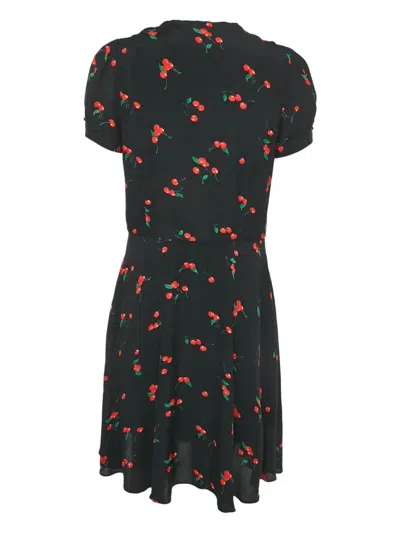 Pre-owned Polo Ralph Lauren Vintage Cherries-print Tie Midi Dress In Black