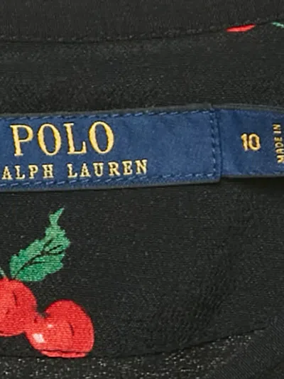 Pre-owned Polo Ralph Lauren Vintage Cherries-print Tie Midi Dress In Black