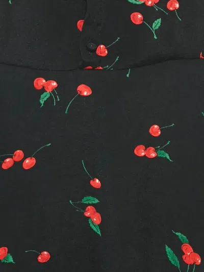 Pre-owned Polo Ralph Lauren Vintage Cherries-print Tie Midi Dress In Black