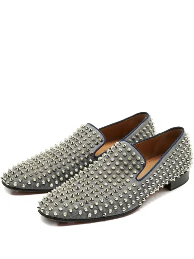 Pre-owned Christian Louboutin Denim Spike Loafer In Gray