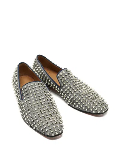 Pre-owned Christian Louboutin Denim Spike Loafer In Gray