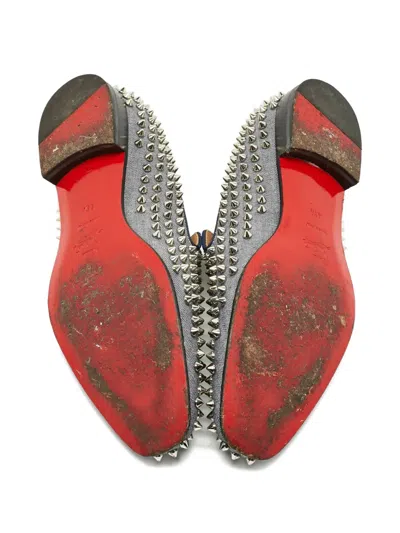 Pre-owned Christian Louboutin Denim Spike Loafer In Gray