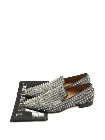 Pre-owned Christian Louboutin Denim Spike Loafer In Gray