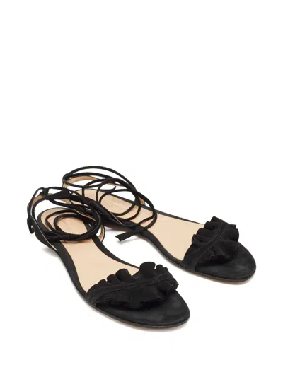 Pre-owned Gianvito Rossi 41 Ruffles Ankle-tie Sandals In Black