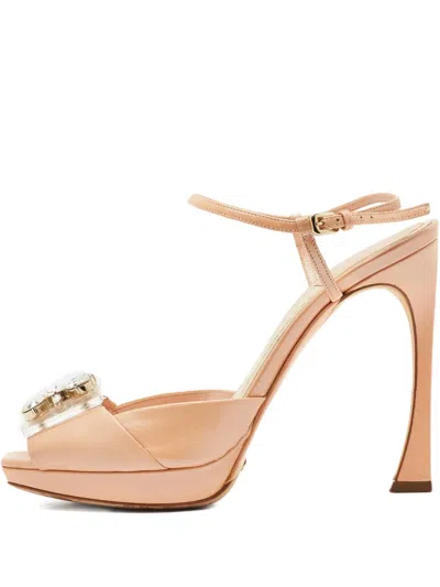 Pre-owned Dior Crystal-embellishment Leather Sandals In Pink