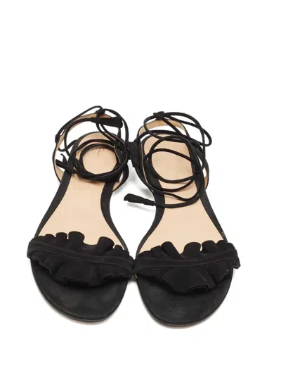 Pre-owned Gianvito Rossi 41 Ruffles Ankle-tie Sandals In Black