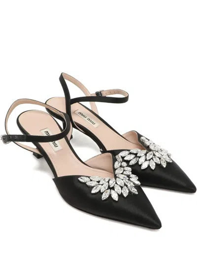 Pre-owned Miu Miu Crystal-embellished Pumps In Black