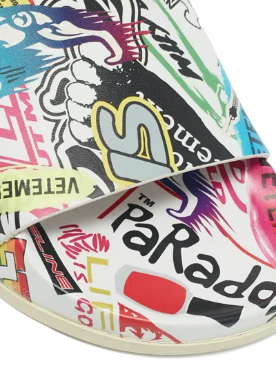 Pre-owned Vetements Graphic-print Leather Slides In White