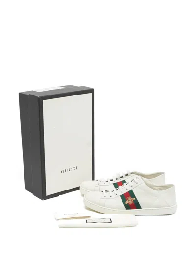 Pre-owned Gucci Leather Stripe Sneakers In White