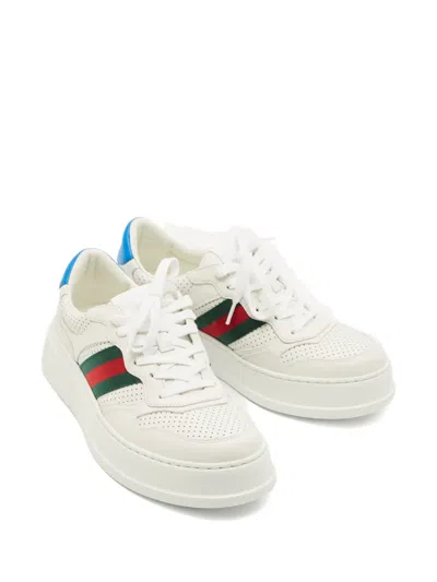 Pre-owned Gucci Chuncky B Perforated Leather Sneakers In White