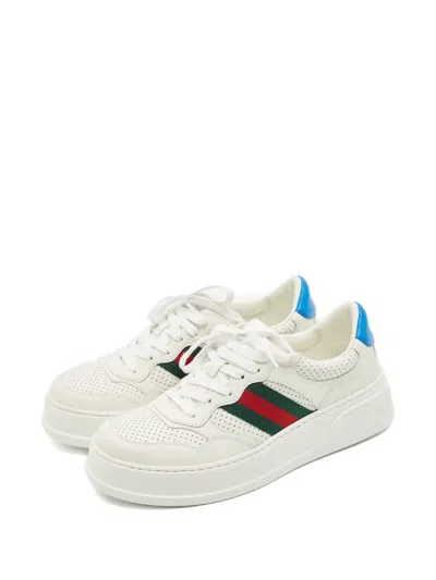 Pre-owned Gucci Chuncky B Perforated Leather Sneakers In White