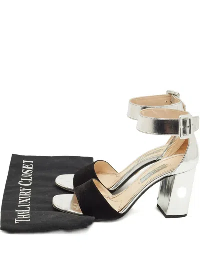 Pre-owned Prada Block Heel Ankle Strap Sandals In Black