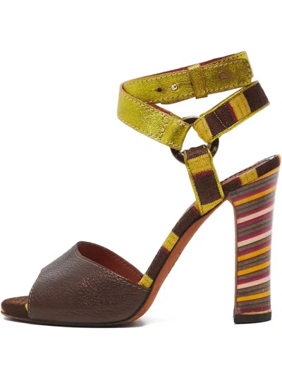 Pre-owned Missoni 120mm Leather Striped Heel Sandals In Brown