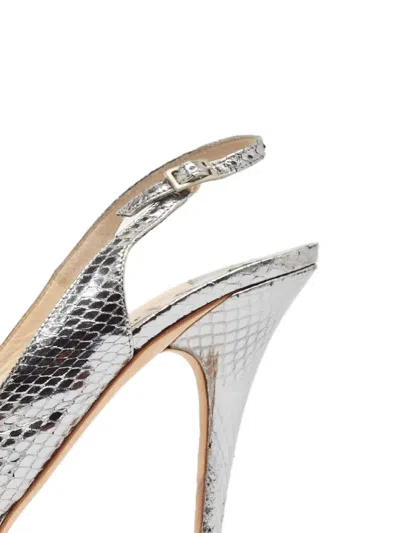 Pre-owned Jimmy Choo 120mm Snakeskin Slingback Sandals In Silver