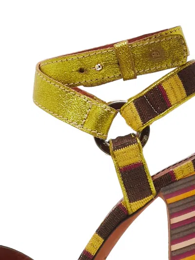 Pre-owned Missoni 120mm Leather Striped Heel Sandals In Brown