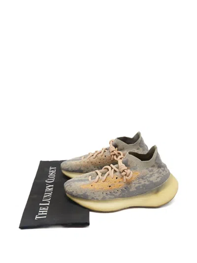 Pre-owned Adidas Originals Boost 350 V2 Knitted Lace-up Sneakers In Gray