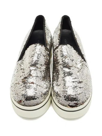 Pre-owned Stella Mccartney Sequin Platform Sneakers In Silver