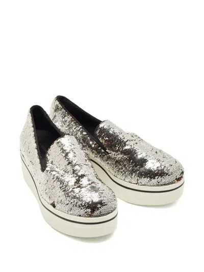 Pre-owned Stella Mccartney Sequin Platform Sneakers In Silver