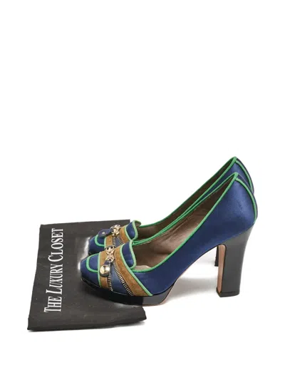 Pre-owned Etro 110mm Satin Zipper Pumps In Blue