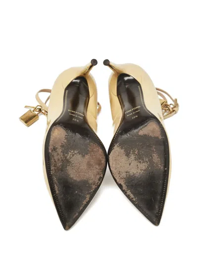 Pre-owned Tom Ford 100mm Patent-leather Lock Pumps In Neutral