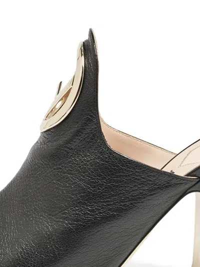 Pre-owned Fendi 105mm Leather Logo-detail Sandals In Black