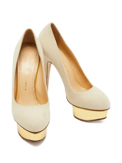 Pre-owned Charlotte Olympia 150mm Dolly Platform Pumps In Neutral