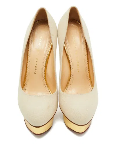 Pre-owned Charlotte Olympia 150mm Dolly Platform Pumps In Neutral