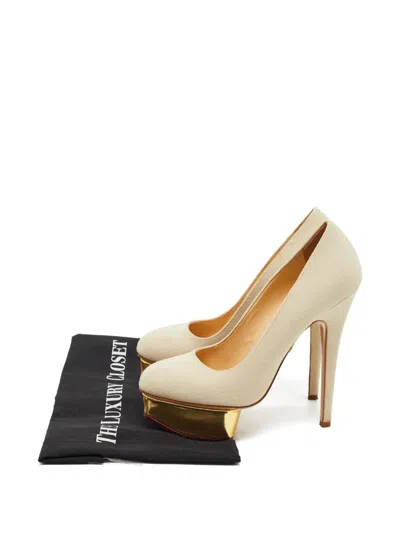 Pre-owned Charlotte Olympia 150mm Dolly Platform Pumps In Neutral